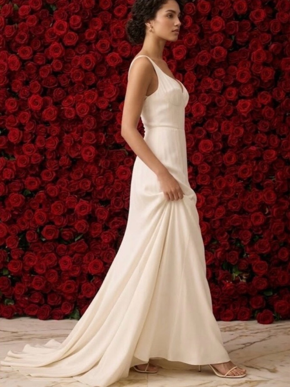 Reformation Lecce Maxi Crepe Sweetheart neckline Wedding Dress Ivory Bridal Sz 4 - Picture 13 of 14